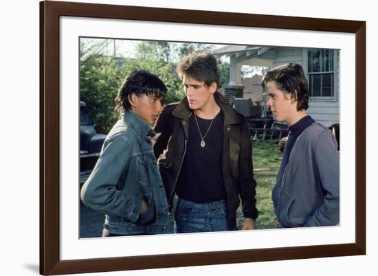 THE OUTSIDERS, 1982 directed by FRANCIS FORD COPPOLA Ralph Macchio, Matt Dillon andThomas C. Howell-null-Framed Photo