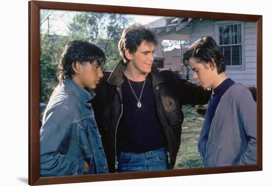 THE OUTSIDERS, 1982 directed by FRANCIS FORD COPPOLA Ralph Macchio, Matt Dillon andThomas C. Howell-null-Framed Photo