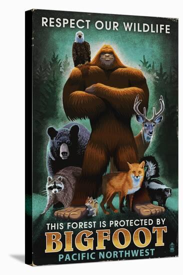 The Pacific Northwest - Respect Our Wildlife - Bigfoot-Lantern Press-Stretched Canvas