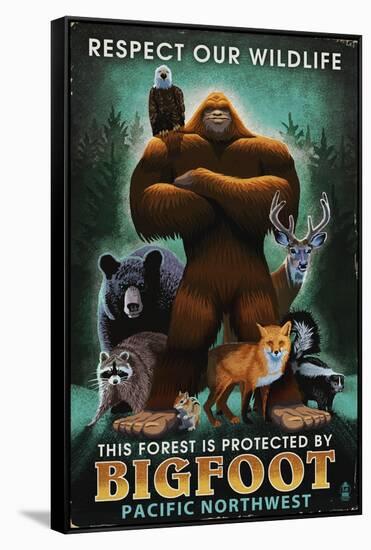 The Pacific Northwest - Respect Our Wildlife - Bigfoot-Lantern Press-Framed Stretched Canvas