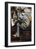 The Painter In The Studio of Bazille-Pierre-Auguste Renoir-Framed Art Print
