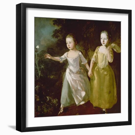 The Painter's Daughters Chasing a Butterfly. Probably About 1756-Thomas Gainsborough-Framed Giclee Print