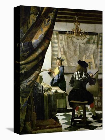 The painter (Vermeers self-portrait) and his model as Klio.-Johannes Vermeer-Stretched Canvas