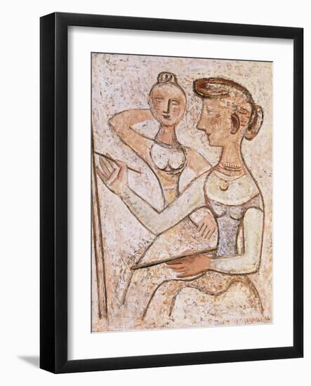 The Painter (With a Model)-Massimo Campigli-Framed Giclee Print