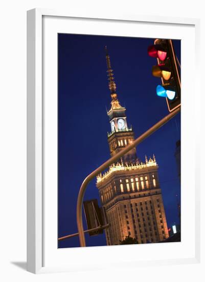 The Palace of Culture and Science at Night-Jon Hicks-Framed Photographic Print