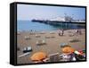 The Palace Pier and Beach, Brighton, Sussex, England, United Kingdom-Roy Rainford-Framed Stretched Canvas