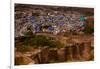 The Palace Walls of Mehrangarh Fort Towering over the Blue Rooftops in Jodhpur, the Blue City-Laura Grier-Framed Photographic Print