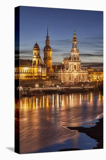 The Panorama of Dresden in Saxony with the River Elbe in the Foreground.-David Bank-Stretched Canvas