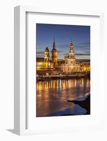 The Panorama of Dresden in Saxony with the River Elbe in the Foreground.-David Bank-Framed Photographic Print