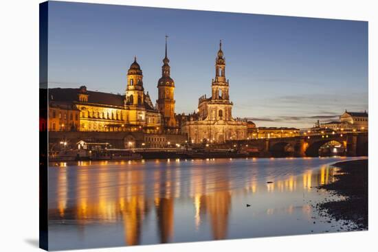 The Panorama of Dresden in Saxony with the River Elbe in the Foreground.-David Bank-Stretched Canvas