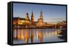 The Panorama of Dresden in Saxony with the River Elbe in the Foreground.-David Bank-Framed Stretched Canvas