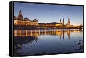 The Panorama of Dresden in Saxony with the River Elbe in the Foreground.-David Bank-Framed Stretched Canvas