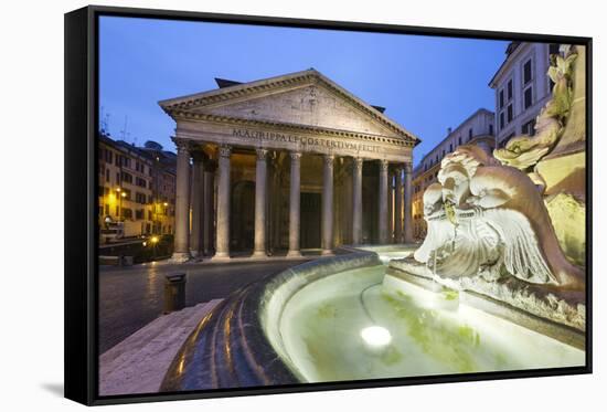 The Pantheon and Fountain at Night, Piazza Della Rotonda, Rome, Lazio, Italy-Stuart Black-Framed Stretched Canvas