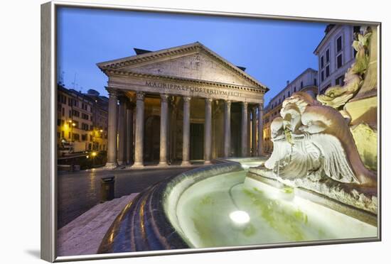 The Pantheon and Fountain at Night, Piazza Della Rotonda, Rome, Lazio, Italy-Stuart Black-Framed Photographic Print