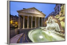 The Pantheon and Fountain at Night, Piazza Della Rotonda, Rome, Lazio, Italy-Stuart Black-Framed Photographic Print