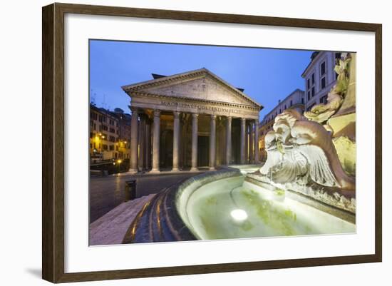 The Pantheon and Fountain at Night, Piazza Della Rotonda, Rome, Lazio, Italy-Stuart Black-Framed Photographic Print