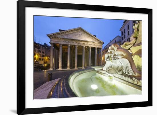 The Pantheon and Fountain at Night, Piazza Della Rotonda, Rome, Lazio, Italy-Stuart Black-Framed Photographic Print