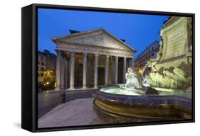 The Pantheon and Fountain at Night, Piazza Della Rotonda, Rome, Lazio, Italy-Stuart Black-Framed Stretched Canvas