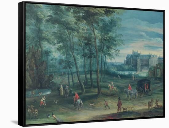 The Park of the Viceregal Palace, Brussels, with Elegant Company by a Fountain, C.1600 (Oil on Copp-Denys van Alsloot-Framed Stretched Canvas