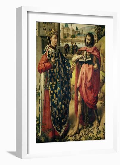 The Parlement of Paris Altarpiece, Detail of St. Louis and St. John the Baptist-null-Framed Giclee Print