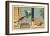 The Parrot Screams When He Sees the Cat that Has Just Stolen a Leg.” the Parroquet — to the Thief!.-Benjamin Rabier-Framed Giclee Print