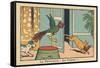 The Parrot Screams When He Sees the Cat that Has Just Stolen a Leg.” the Parroquet — to the Thief!.-Benjamin Rabier-Framed Stretched Canvas