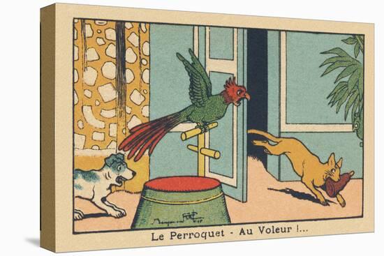 The Parrot Screams When He Sees the Cat that Has Just Stolen a Leg.” the Parroquet — to the Thief!.-Benjamin Rabier-Stretched Canvas