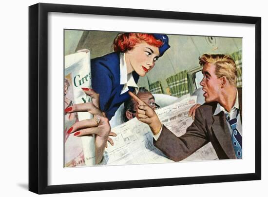 The Passenger Hated Redheads  - Saturday Evening Post "Leading Ladies", August 13, 1949 pg.24-Joe deMers-Framed Giclee Print