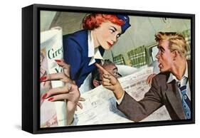 The Passenger Hated Redheads  - Saturday Evening Post "Leading Ladies", August 13, 1949 pg.24-Joe deMers-Framed Stretched Canvas