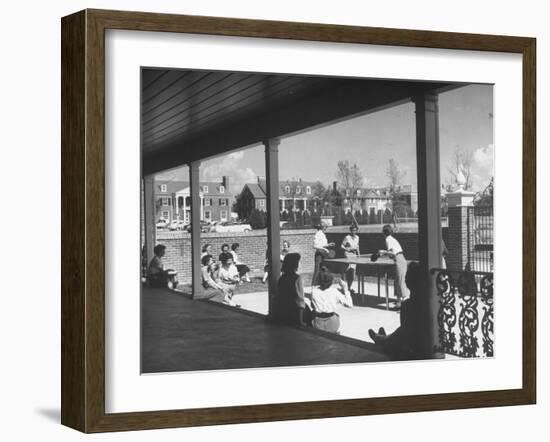 The Patio of the Delta Delta Delta House Being Used for Ping Pong, Sun Bathing and Outdoor Eating-null-Framed Photographic Print