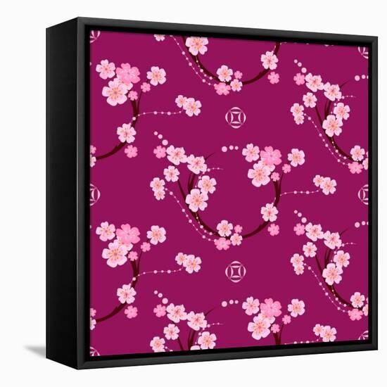 The Pattern in the Form of a Circle Formed by the Branches of Sakura Flowers. the Pattern in the Ja-lunokot-Framed Stretched Canvas