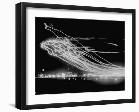 The Pattern Made by Landing Lights of Planes in 20 Minute Time Exposure at La Guardia Airport-Andreas Feininger-Framed Premium Photographic Print