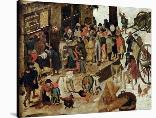 The Payment of the Tithe, or the Census at Bethlehem, Detail, after 1566-Pieter Brueghel the Younger-Stretched Canvas