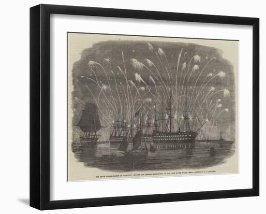 The Peace Commemoration at Plymouth, Rockets and General Illumination of the Fleet in the Sound-Henry A. Luscombe-Framed Giclee Print