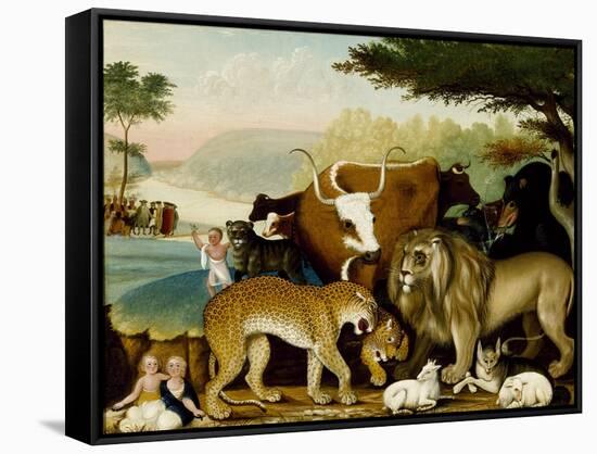 The Peaceable Kingdom, C.1846-47 (Oil on Canvas)-Edward Hicks-Framed Stretched Canvas