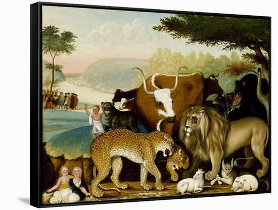 The Peaceable Kingdom, C.1846-47 (Oil on Canvas)-Edward Hicks-Framed Stretched Canvas