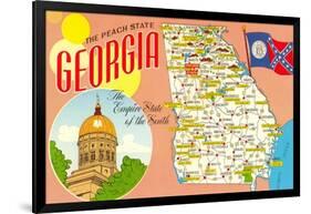 The Peach State, Georgia, Map-null-Framed Art Print