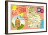 The Peach State, Georgia, Map-null-Framed Art Print