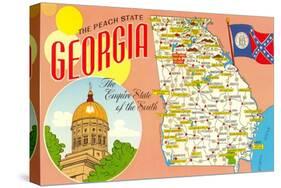 The Peach State, Georgia, Map-null-Stretched Canvas