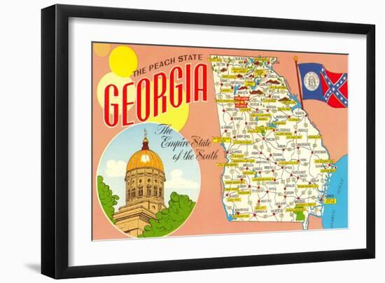 The Peach State, Georgia, Map-null-Framed Art Print