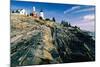 The Pemaquid Point Lighthouse with Rocky Shoreline-George Oze-Mounted Photographic Print