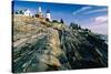The Pemaquid Point Lighthouse with Rocky Shoreline-George Oze-Stretched Canvas