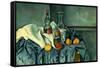 The Peppermint Bottle. Dated: 1893/1895. Dimensions: overall: 65.9 x 82.1 cm (25 15/16 x 32 5/16...-Paul Cezanne-Framed Stretched Canvas