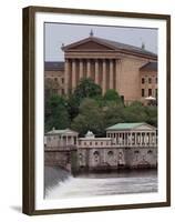 The Philadelphia Museum of Art Looms Above the Fairmount Water Works-null-Framed Premium Photographic Print