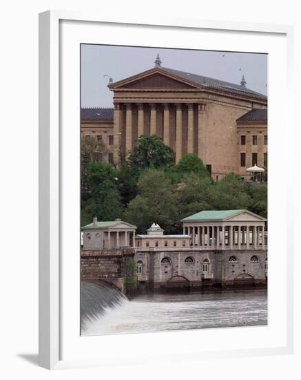 The Philadelphia Museum of Art Looms Above the Fairmount Water Works-null-Framed Premium Photographic Print