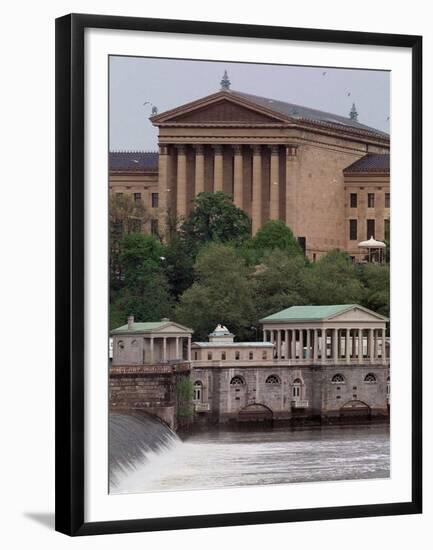 The Philadelphia Museum of Art Looms Above the Fairmount Water Works-null-Framed Premium Photographic Print