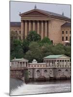 The Philadelphia Museum of Art Looms Above the Fairmount Water Works-null-Mounted Premium Photographic Print