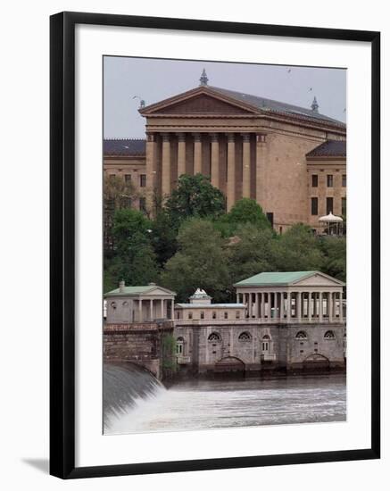 The Philadelphia Museum of Art Looms Above the Fairmount Water Works-null-Framed Photographic Print