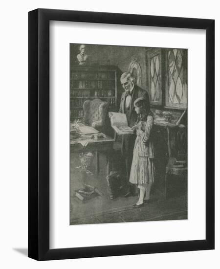 The Philosopher and the Little Girl Among the Books-null-Framed Premium Giclee Print