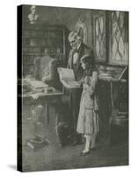 The Philosopher and the Little Girl Among the Books-null-Stretched Canvas